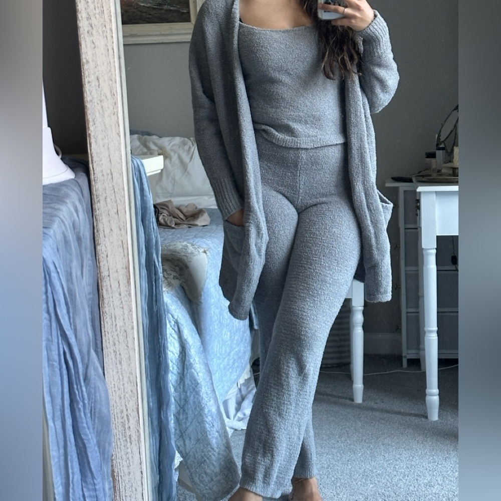 Grey cozy fleece lounge set of three